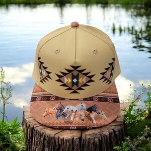 Tan and Brown Geometric Horse Print Cap